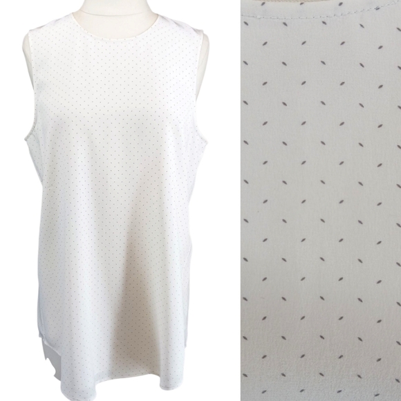 Theory Womens Oatmeal Cream Polka Dots Sleeveless Silk Shell Tank Top Lined M - Picture 1 of 12